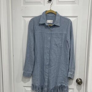 J.O.A. Light Blue Fringed Shirt Dress